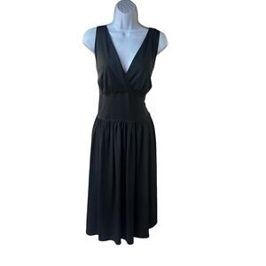 Tripp NYC Black Sleeveless Plunge V Neck Midi Dress Empire Waist Goth Punk Sz 1